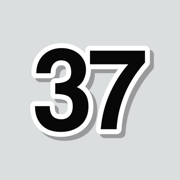37 - Number Thirty-seven. Icon sticker on gray background Icon of "37 - Number Thirty-seven" on a sticker with a drop shadow isolated on a blank background. Trendy illustration in a flat design style. Vector Illustration (EPS file, well layered and grouped). Easy to edit, manipulate, resize or colorize. Vector and Jpeg file of different sizes. number 37 illustrations stock illustrations