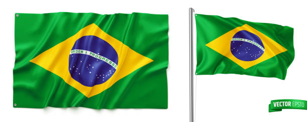 векторные реалистичные бразильские флаги - бразильский флаг stock illustrations