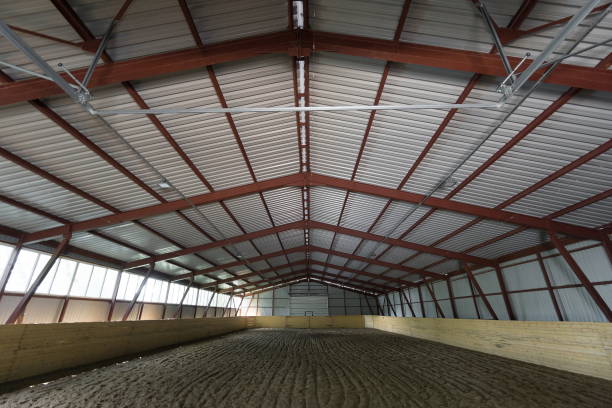 empty stable or horse manege - 
steel structure hangar