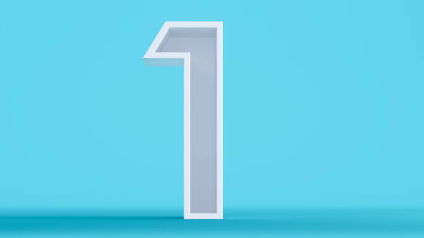 istock white number one isolated on a colorful blue background, number 1 1411238956