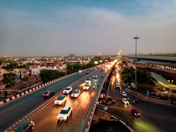 flyover view image evening view of city highway flyover