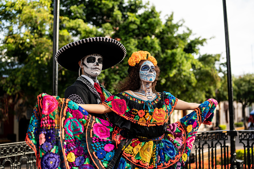 Young couple celebrating the day of the dead