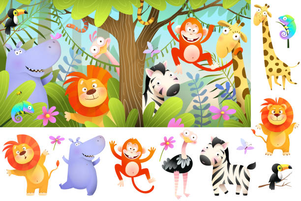 illustrations, cliparts, dessins animés et icônes de animaux de safari africains dans la jungle clipart set - zoo animal safari giraffe