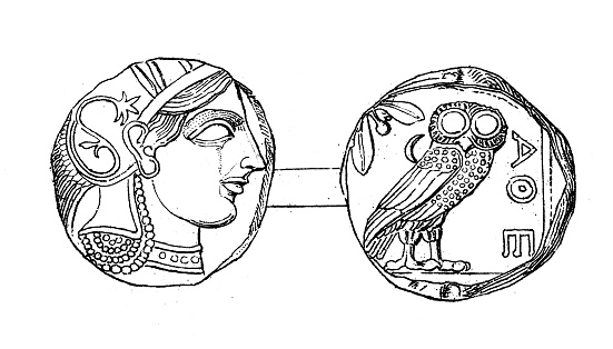 Antique illustration: Greek Art, Athena Coin