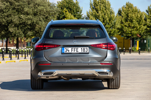 Istanbul, Turkey- July 26 2022: Mercedes-Benz C-Class is a line of compact executive cars produced by Daimler AG. This is the C200 Estate model.