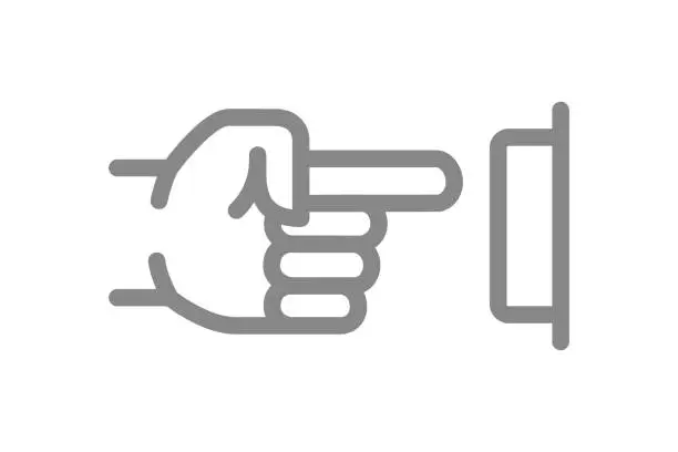 Vector illustration of Hand presses the button line icon. Ring the doorbell symbol