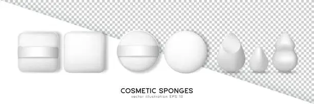 Vector illustration of Mockup of white cosmetic sponges for apply make up.