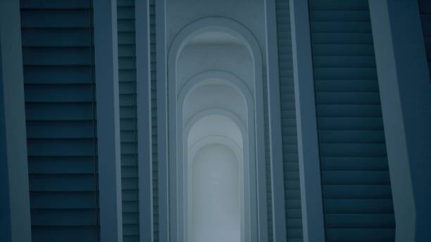 istock White spiral staircase, looking like arches with the light in the end 1411251060