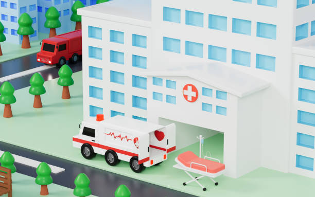 istock Hospital building and urban roads background, 3d rendering. 1411252015