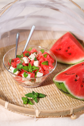 Watermelon Feta Salad summer appetizer with mint