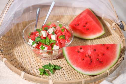 Watermelon Feta Salad summer appetizer with mint