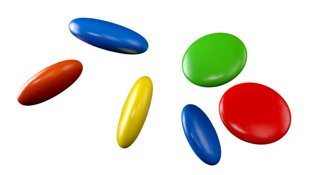 istock 3d illustration of Bright colorful glazed chocolate candy gems. 1411253444