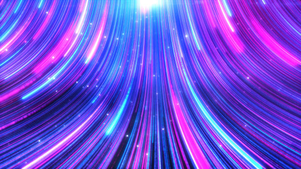 istock Abstract colorful motion glow  light trail with multi-color particles background. 1411255319