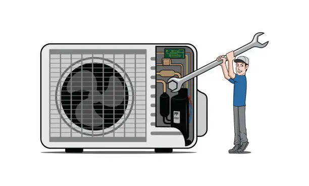 Vector illustration of HVAC service with character design illustration vector eps format , suitable for your design needs, logo, illustration, animation, etc.