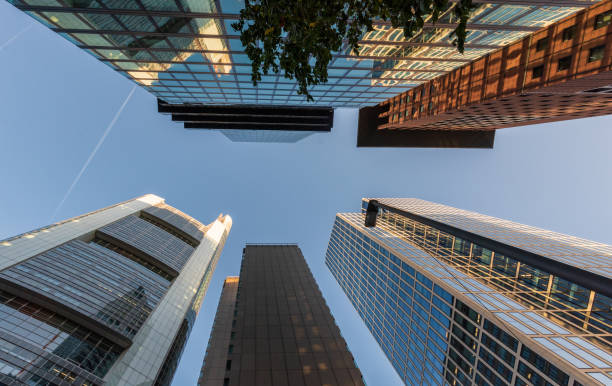 Office buildings in the downtown area. Dense development with corporate buildings in the financial district of Mainhattan.