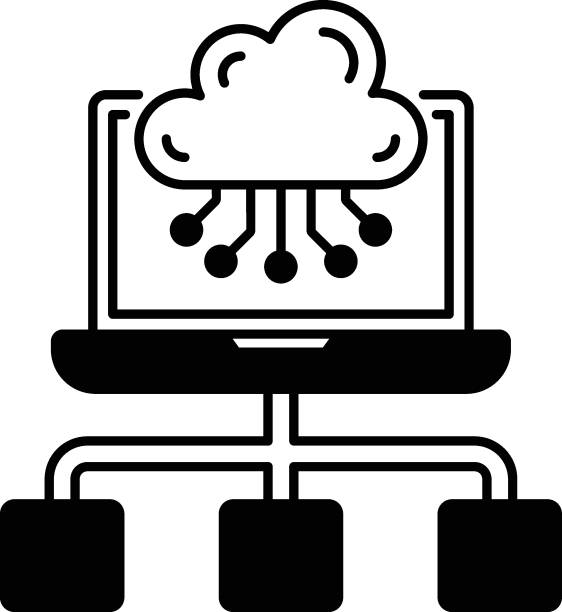 ilustrações, clipart, desenhos animados e ícones de projeto de ícone vetorial de instâncias da máquina, símbolo de processamento em nuvem, sinal de serviços de computação, serviços web e ilustração de estoque de data center, nodes e conceito de clusters - paas