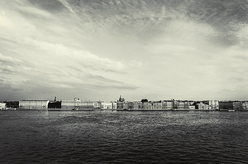 Neva river embankment in Saint Petersburg, Russia