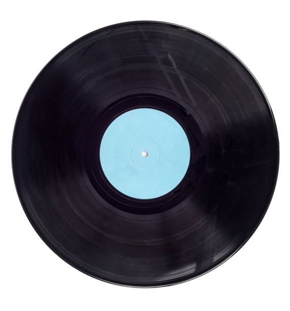istock Top view of vintage vinyl record with blue label. 1411262143
