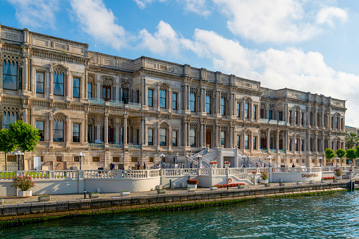 Istanbul, Turkey - June 18 2022: Ciragan Palace next to the sea