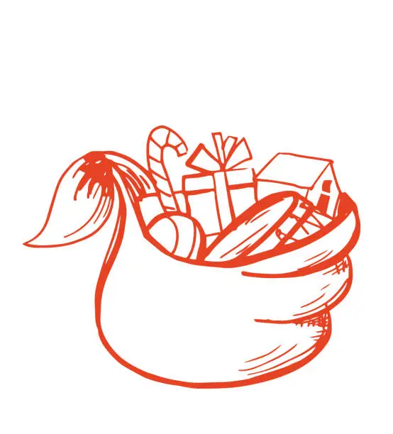 Vector illustration of Doodled Christmas Element On A Transparent Background - Present Bag