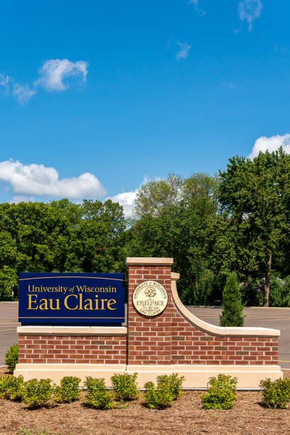 Entrance and Trademark Logo to the University of Wisconsin-Eau Claire Entrance and Trademark Logo at the University of Wisconsin-Eau Claire. university of wisconsin eau claire stock pictures, royalty-free photos & images