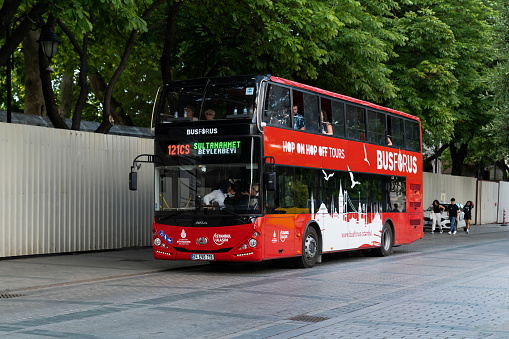 Double-decker bus Big Bus Dublin for sightseeing tours on city street. Ireland, Dublin, January 20, 2024