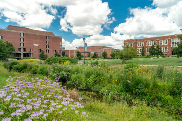 Vista of Arboretum on the Campus of the University of Wisconsin-Eau Claire stock photo