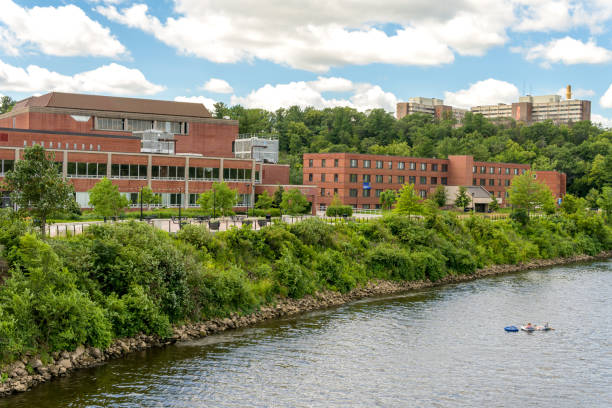 Campus Vista and Eau Claire River  on the Campus of the University of Wisconsin-Eau Claire stock photo