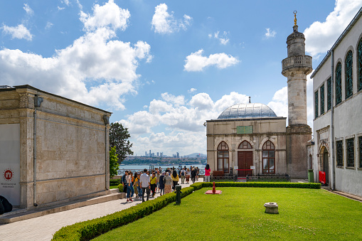 Istanbul, Turkey - June 18 2022: The courtyard of the historical Topkapi Palace with tourists