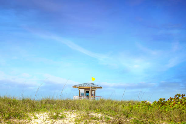 Wooden lifeguard hut at beach in Florida.