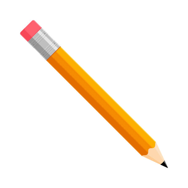 edukacja i praca - artykuły szkolne i biurowe - standardowy drewniany żółty ołówek hb z miękką różową gumką izolowaną na białym tle - black pencil stock illustrations