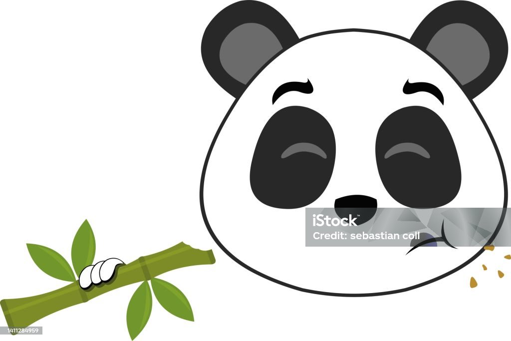 Vector Head Panda Bear Cartoon Eating Bamboo Stock Illustration