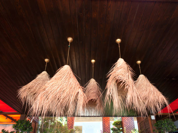 istock Wicker lamps on the ceiling for decoration. 1411286942