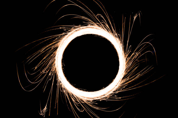 Circular sparkling light and sparks with outside Sparkles trails made by using sparkle stick. Look like conceptual black hole and the light around it. Isolated in black background.