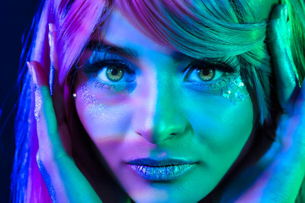 close up to editorial makeup with neon colors