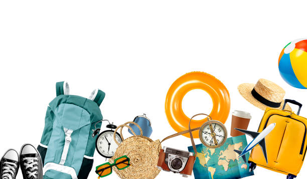 istock Travel accessories on the white background 1411293903