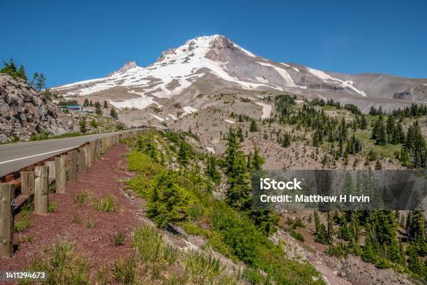 Road To Timberline Lodge At Mt Hood In Summer Stock Photo - Download Image Now - Blue, Cascade Range, Color Image