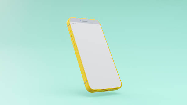 istock Yellow Phone mock-up on green-blue background. 1411300612