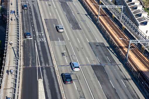 Closeup Aerial view of Cahill Expressway, full frame horizontal composition