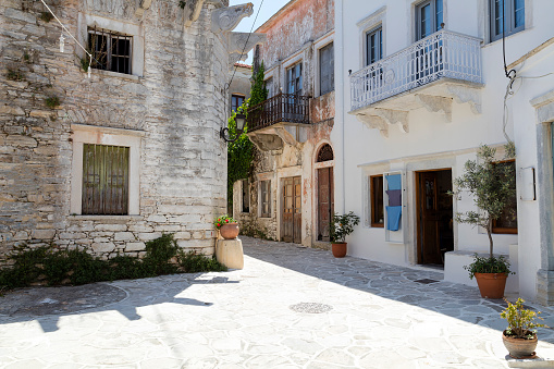 romantic alley in the old town of Chania on the island of Crete, Greece