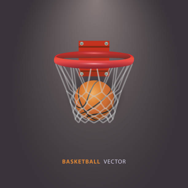 istock Ball for basketball and basketball hoop with net isolated on black background. Vector illustration EPS10 1411306368