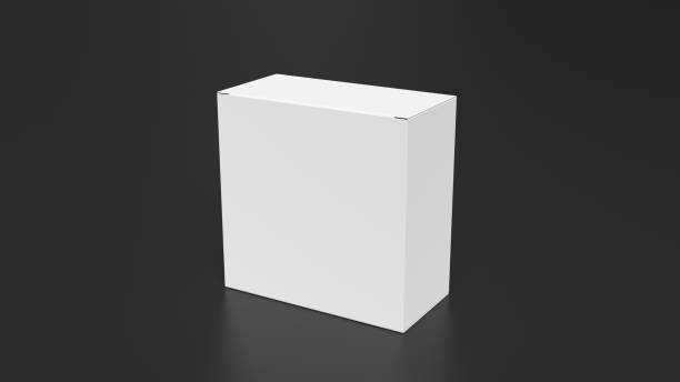 istock Square box mock up. White gift box on black background. Side view. 1411307642