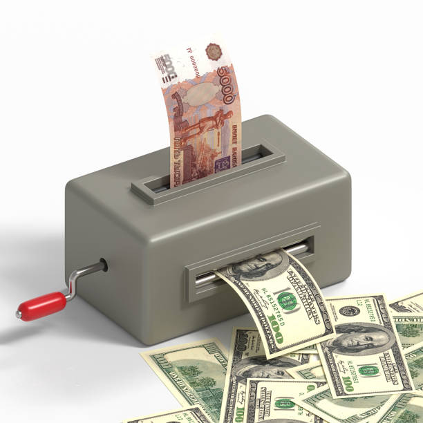 istock The concept of converting Russian ruble to american dollars. 3d rendering. 1411310861