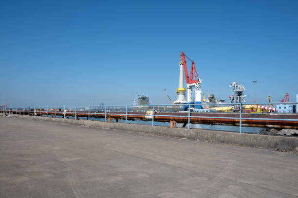 A straight cement road in the port
