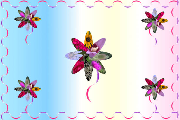 Annuals inside a flower geometry with a striped blue background