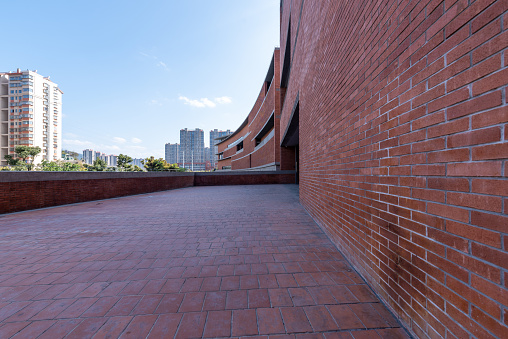 Corridor of modern red brick building