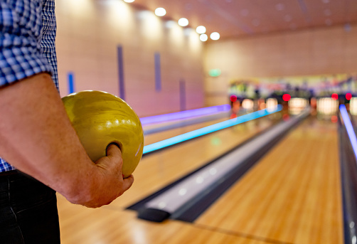 Bowling alley. Ball and pins.