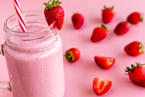 strawberry smoothie, healthy strawberry and milk shake.