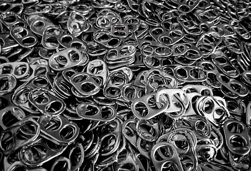 A portion of my collection of soda can pull tabs.