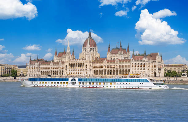 Hungary, boat cruise near panoramic view and city skyline of Budapest historic center .Hungary, boat cruise near panoramic view and city skyline of Budapest historic center. budapest danube river cruise hungary stock pictures, royalty-free photos & images